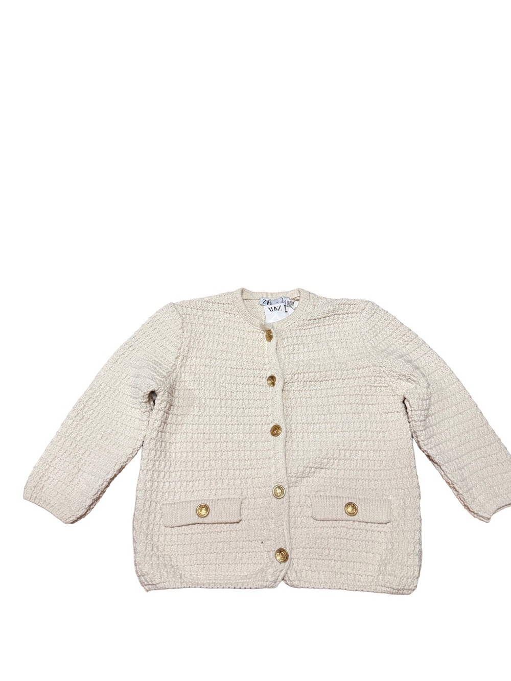 Zara Cream Knit Button-Front Women’s Jacket with Gold Buttons